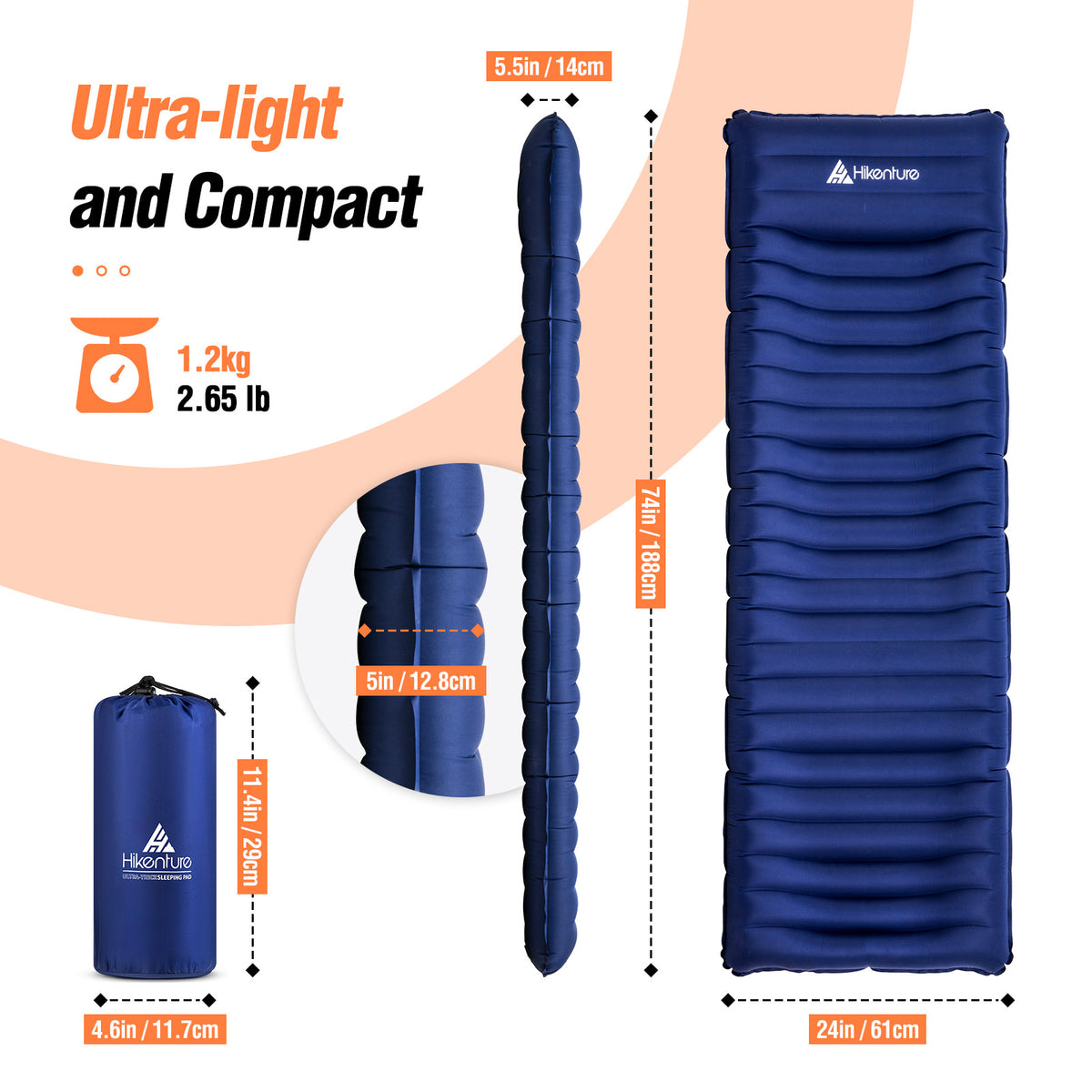 thumbnail image 2 of Compact Sleeping Pad Hiking Ultralight Sleeping Pad For Camping & Backpacking - Compact Inflatable Air Mattress With Pillow Compact Camping Mat 2 of 9