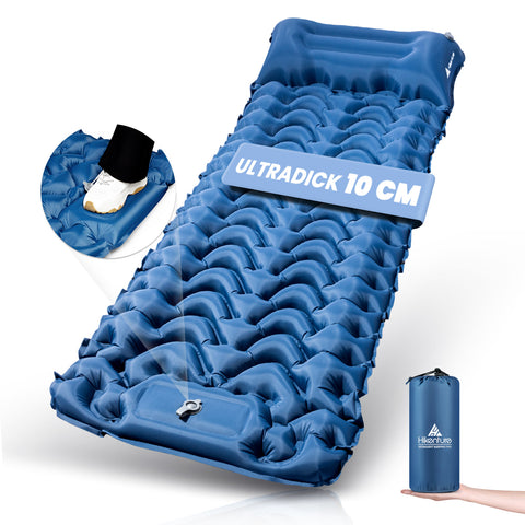 HIKENTURE Sleeping Mat 10cm Camping Air Mattress, Camping Sleeping Mat Small Pack Size, Inflatable Sleeping Mat with Foot Pump for Camping, Outdoor, Hiking, Tent - Dark blue A2