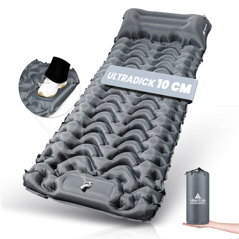 HIKENTURE Sleeping Mat 10cm Camping Air Mattress, Camping Sleeping Mat Small Pack Size, Inflatable Sleeping Mat with Foot Pump for Camping, Outdoor, Hiking, Tent - Gray A1