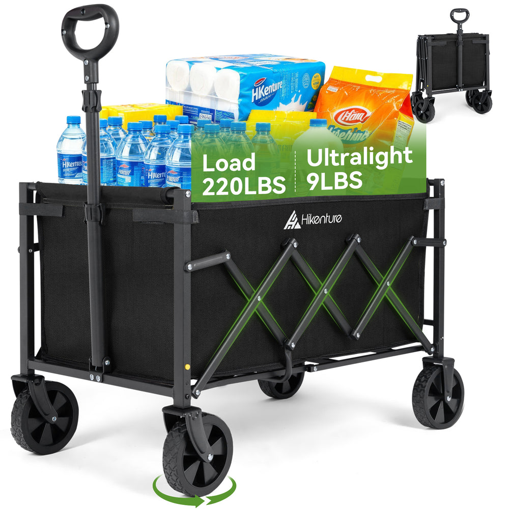 Hikenture Collapsible Wagon Cart with Wheels, 220 lbs Foldable Wagon