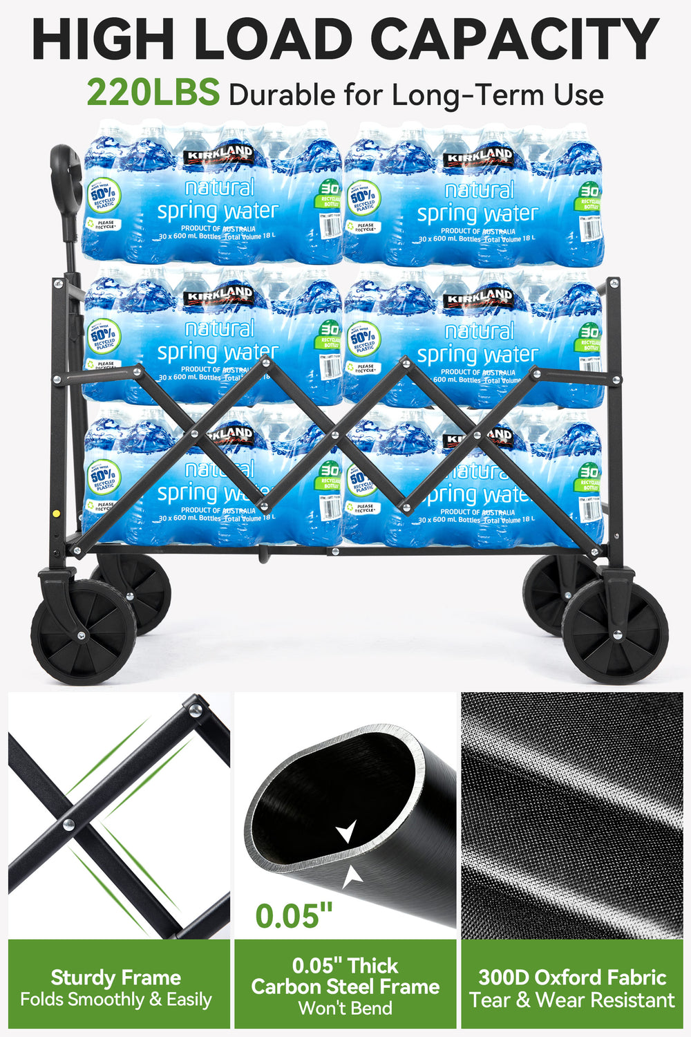Hikenture Collapsible Wagon Cart with Wheels, 220 lbs Foldable Wagon