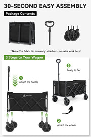 Hikenture Collapsible Wagon Cart with Wheels, 220 lbs Foldable Wagon