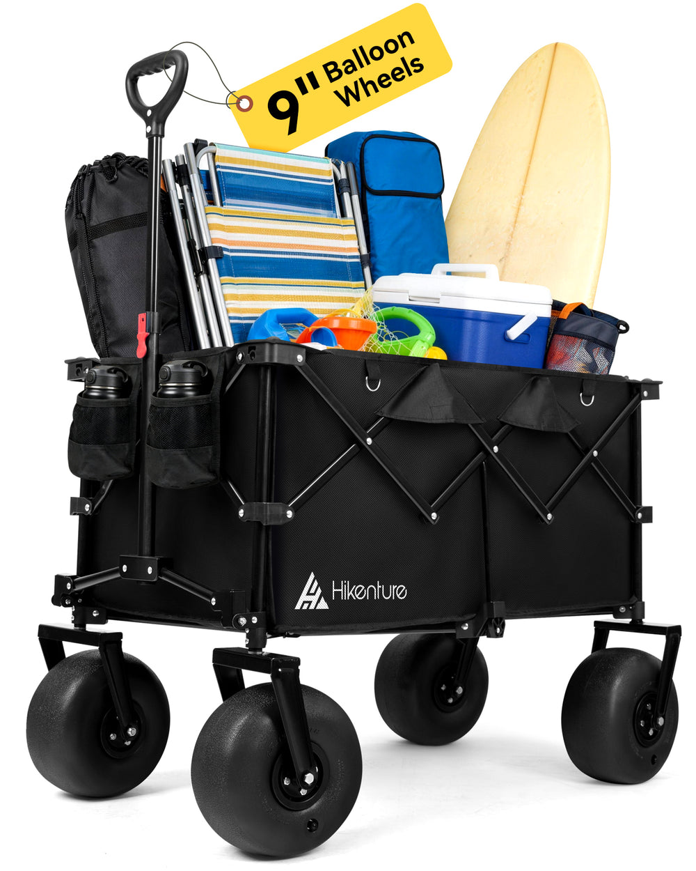 Hikenture Beach Wagon with Balloon Wheels, 9" PU Tires Collapsible Wagon