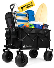 Hikenture Beach Wagon with Balloon Wheels, 9" PU Tires Collapsible Wagon