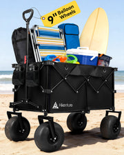 Hikenture Beach Wagon with Balloon Wheels, 9" PU Tires Collapsible Wagon