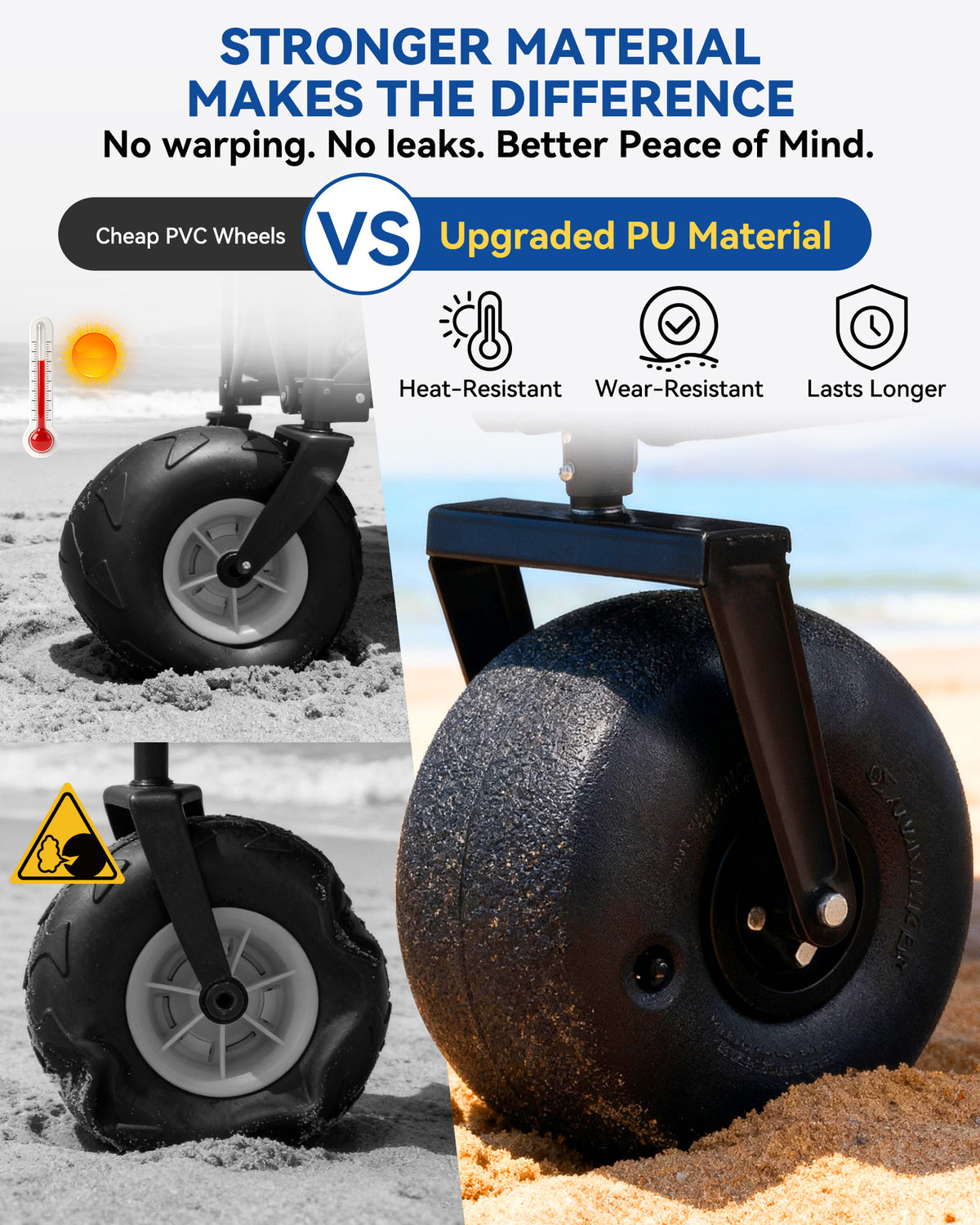 Hikenture Beach Wagon with Balloon Wheels, 9" PU Tires Collapsible Wagon