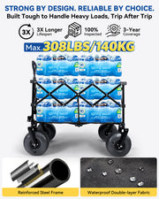 Hikenture Beach Wagon with Balloon Wheels, 9" PU Tires Collapsible Wagon