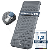 HIKENTURE Sleeping Pad 13CM Ultra-Thick Sleeping Pad Camping with Pillow, Inflatable Air Mattress Small Pack Size, Ultralight Sleeping Mat with Foot Pump for Outdoor, Hiking, Tent - Grey