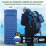 HIKENTURE Sleeping Pad 13CM Ultra-Thick Sleeping Pad Camping with Pillow, Inflatable Air Mattress Small Pack Size, Ultralight Sleeping Mat with Foot Pump for Outdoor, Hiking, Tent - Blue