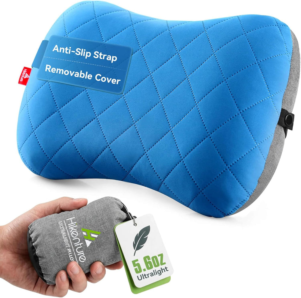 Hikenture Camping Pillow with Removable Cover - Ultralight Inflatable Pillow for Hiking,Backpacking - Upgrade Comfortable Ergonomic Air Pillow for Neck Support - Soft Travel Pillow in Car,Beach,Office