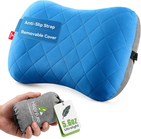 Hikenture Camping Pillow with Removable Cover - Ultralight Inflatable Pillow for Hiking,Backpacking - Upgrade Comfortable Ergonomic Air Pillow for Neck Support - Soft Travel Pillow in Car,Beach,Office