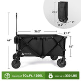 Hikenture Collapsible Wagon 330LBS Capacity, 200L Extra Large Wagons Carts Foldable, Heavy Duty Folding Wagon with All-Terrain Wheels, Utility Beach Wagon for Outdoor Garden