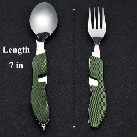 5 in 1 Camping Cutlery Set Folding Tableware Stainless Steel Portable in  case