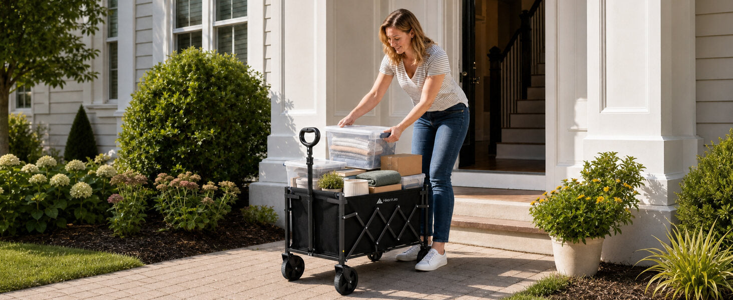 Hikenture folding wagon helping move household items