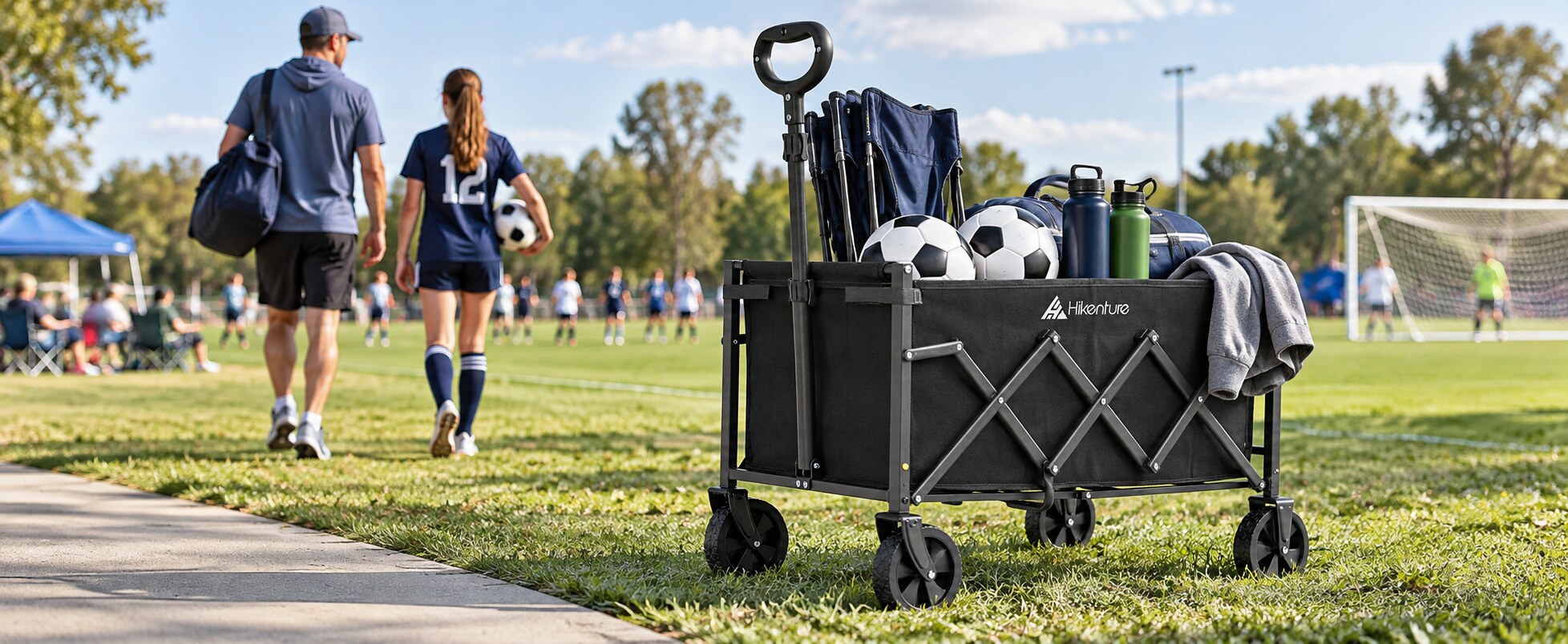 Hikenture folding wagon loaded with soccer and sideline equipment